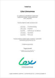 Vaatimusten täyttymisen arvioija -koulutusohjelma (21.11.-19.12.2023) 2 todistus vaatimusten tayttymisen arvioija koulutusohjelmaan osallistumisesta 1